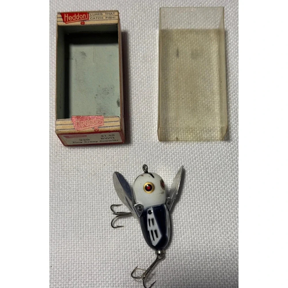 VTG Heddon Tiny Crazy Crawler 320 BWH Fishing Lure with Original Box Black White